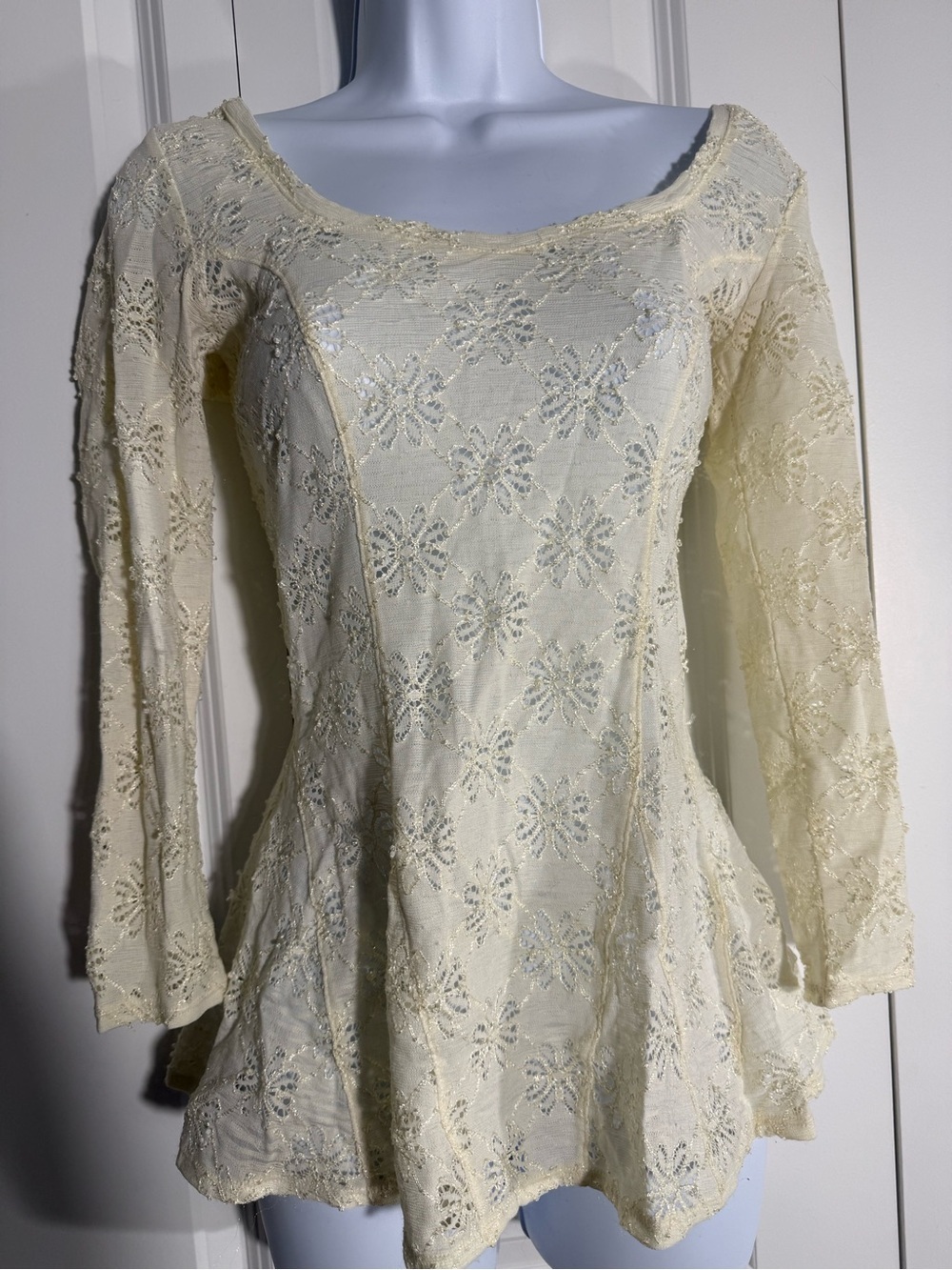 Free People Ivory Lace Peplum Long Sleeve Top